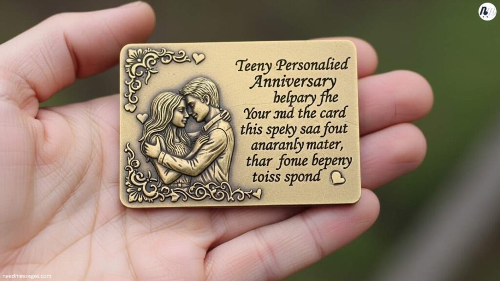 A teeny tiny personalised bronze anniversary card
